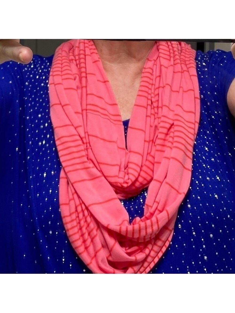 Infinity Scarf. Coral and Pink stripes. Excellent preowned condition.